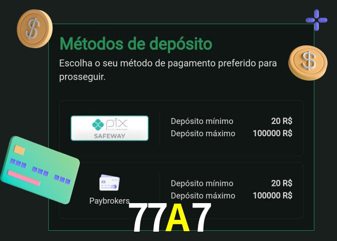 O cassino 77A7 oferece uma grande variedade de métodos de pagamento